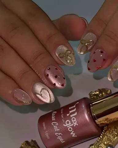 Set of manicure nails with pink shimmery glitters Press on nails