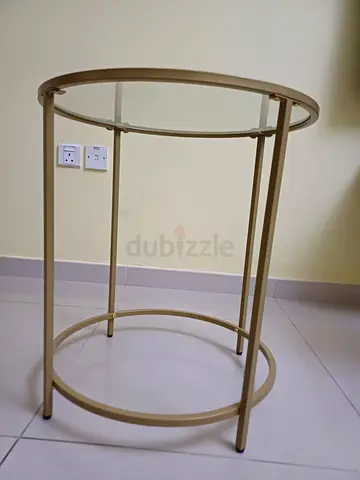 Round gold metal and glass side table (small coffee/end table)