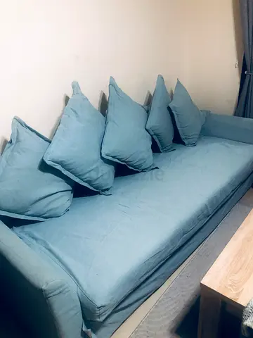 Blue 3-Seater Sofa with Cushions - Good Condition
