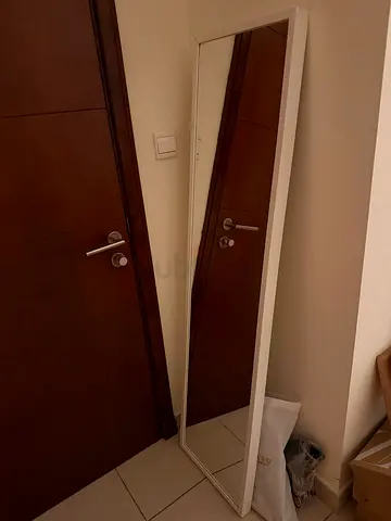 Full-length freestanding wall mirror with white frame - good condition