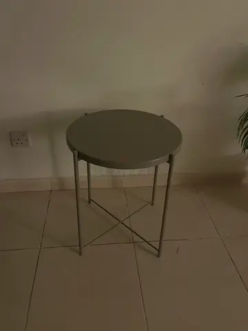 Small round metal stool / side table - light grey