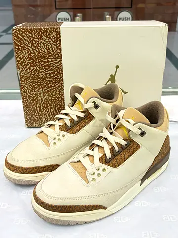 Beige Jordan 3-style Sneakers with Elephant Print - Size Unknown, Good Condition