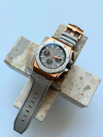 Ap Mens Rose Gold Chronograph Sports Watch with Grey Strap super clone