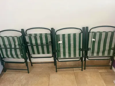 Set of 4 Green Striped Folding Outdoor Chairs - Good Condition
