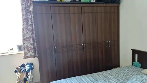 Dark wood 6-door wardrobe — good condition