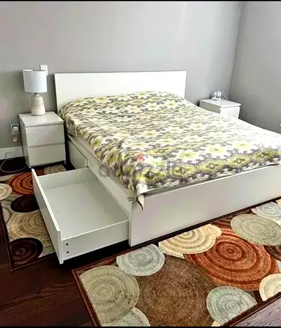 IKEA MALM Queen Size Bed + 2 Storage Drawers + Mattress