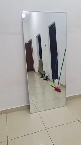 Full-Length Leaning Wall Mirror — Simple Silver Frame, Good Condition