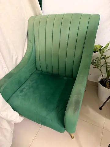 Green Velvet Accent Armchair with Channel Back — Good Condition