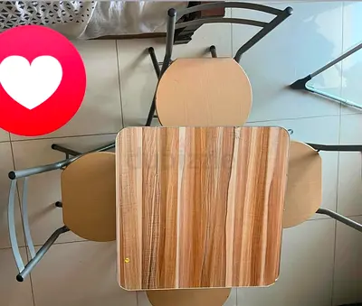 Wooden Top Dining Table with 4 Matching Chairs - Compact Set