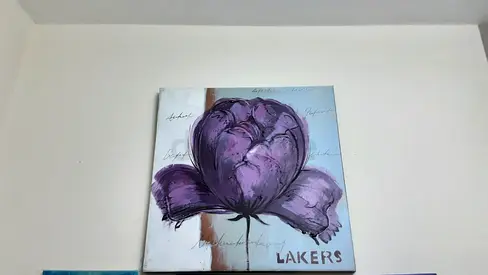 Hand-painted Purple Flower Canvas with LAKERS Accent