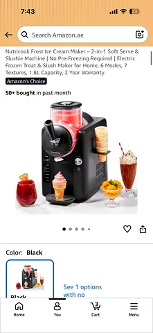 Nutricook Frost 2-in-1 Ice Cream  Slush Machine - Black (1.8L)