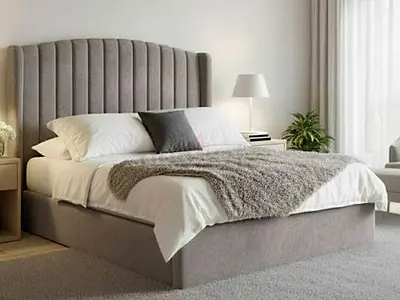 Brand new Upholstered King Size Bed with Padded Headboard - Light Grey