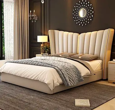 Modern Upholstered King Bed with Padded Headboard