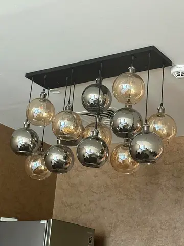 Modern multi-pendant cluster ceiling light with glass globe shades - 14 Bulbs