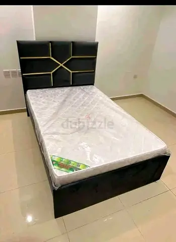 Modern Single Bed with Black Velvet Headboard and Mattress
