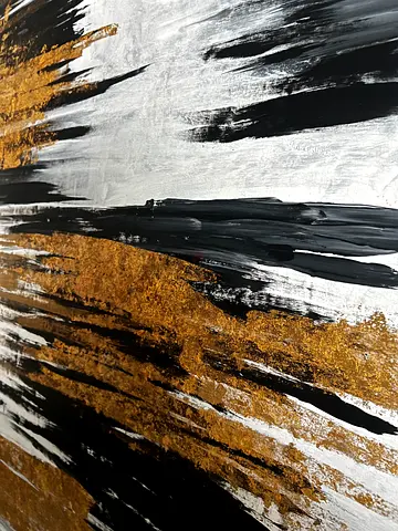 Abstract Black, White and Gold Wall Painting — Large Decorative Artwork on canvas