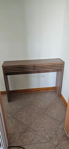 Slim wooden console table with slatted front - good condition