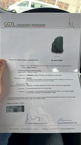 Certified Emerald Specimen with Gemological Report
