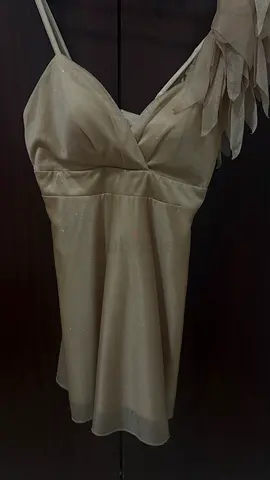 Beige one-shoulder cocktail dress with decorative shoulder detail - Size available on request
