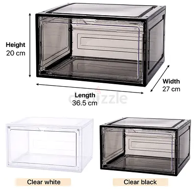 Clear Stackable Shoe Storage Box - Acrylic Magnetic Transparent Organizer (36.5x27x20cm)