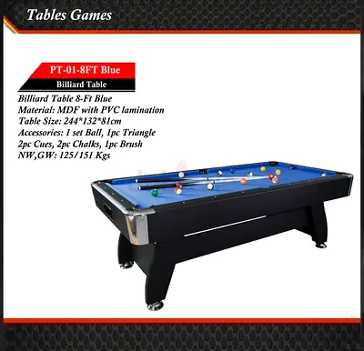 8-Ft Blue Billiard Table with Accessories