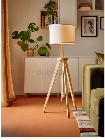 Wooden Tripod Floor Lamp with White Drum Shade