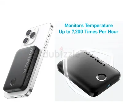 Portable Magnetic Power Bank with Temperature Monitor (MagSafe-style) - Compact 10000mAh