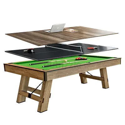 3-in-1 Convertible Pool, Table Tennis Dining Table - Wooden Finish