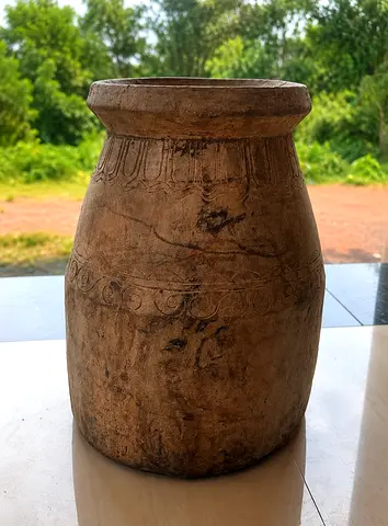 Vintage Hand-Carved Wooden Storage Jar / Antique Decorative Vessel