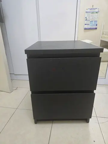 Modern Black Two Drawer Nightstand
