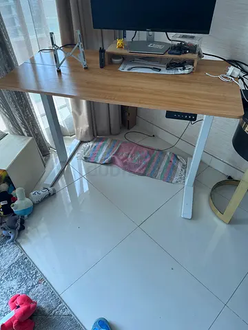 Adjustable Standing Desk with Wood Top and White Frame - Excellent Condition