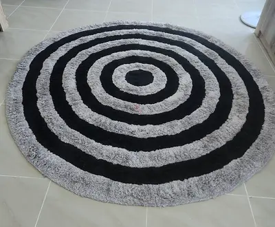 Round Grey Black Target-Pattern $%! Rug - 190cm (Approx.)
