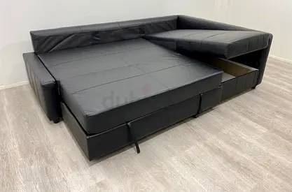Black Faux Leather L-Shape Sofa Bed with Storage