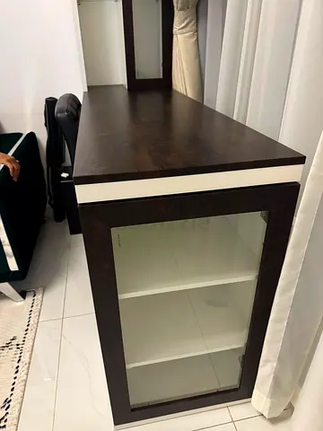 Dark wood display cabinet with glass door - 2-shelf storage Home Bar