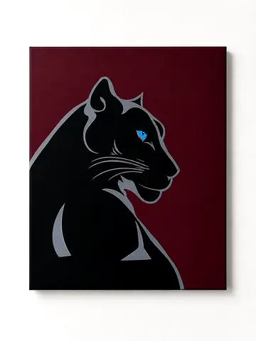 Original Acrylic Painting of Black Panther with Blue Eye on Burgundy Background