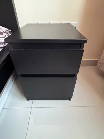 Ikea King size bed 180x200. black color. Bed set with 2 side tables and mattress.