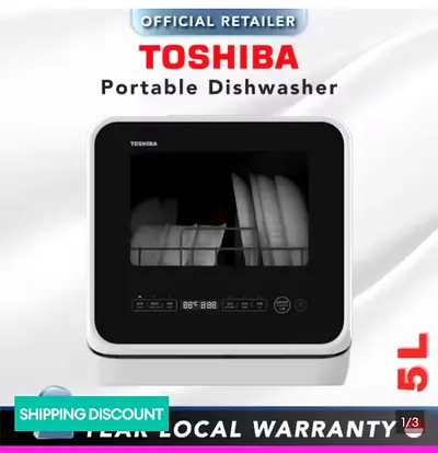 Toshiba 5L Portable Countertop Dishwasher. Automatic water inlet or separate water tank can be used
