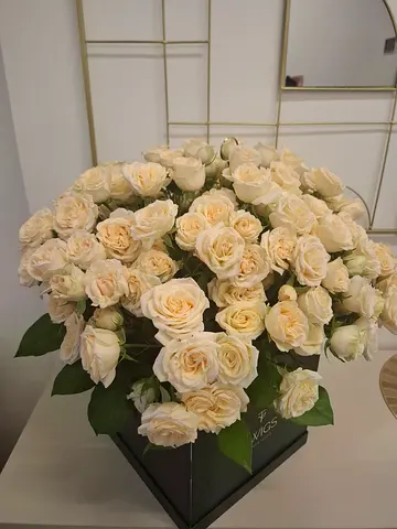 Large Bouquet of White Roses in Black Box