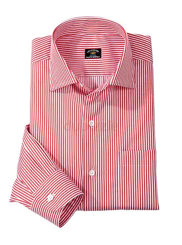 Mens Red and White Stripe Long-Sleeve Dress Shirt - Size M