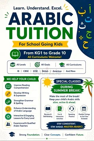 Arabic Tuition for KG1 to Grade 10 – All Curriculums Welcome