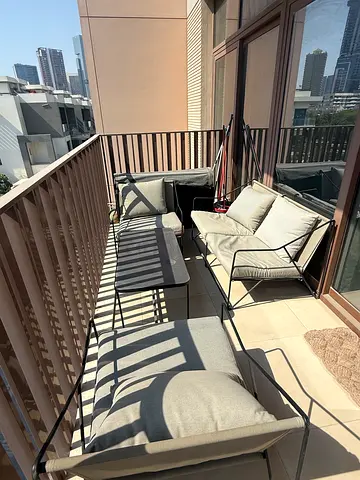 Outdoor balcony sofa set with cushions and table — 4-piece metal frame seating
