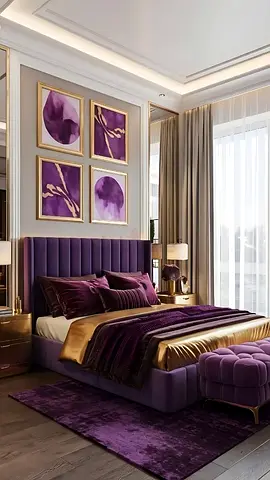 Modern Purple Upholstered Bed with Headboard and Frame