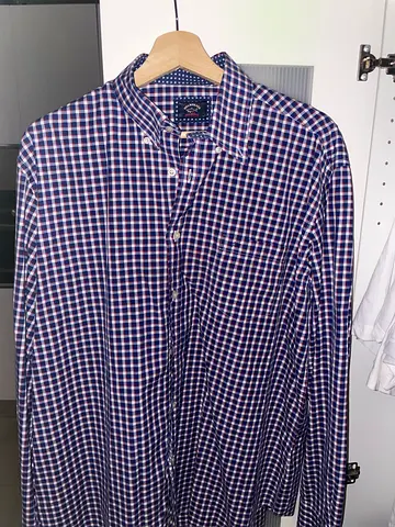 Mens navy and white checked long-sleeve shirt - size M-L