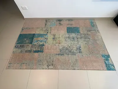 Used Patchwork-Style Area Rug - 160x230 cm, Neutral Teal  Beige