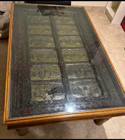 Coffee Table – Antique-Style Indian Door with Glass Top