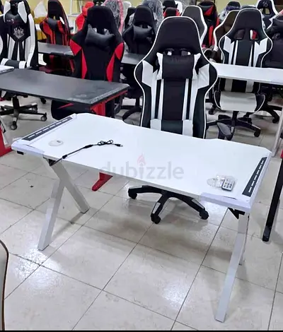 White Gaming/Study Desk with Cable Management Cup Holder