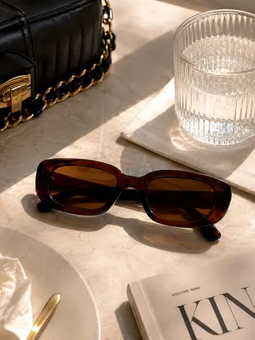 Girls rectangular Fashion sunglasses retro-style wine-red acetate frame