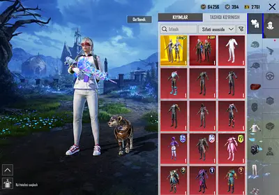 PUBG Mobile account with multiple skins, pet and cosmetics.