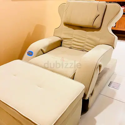 Beige Recliner Armchair with Ottoman - Comfortable Living Room Chair