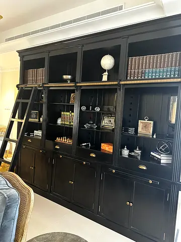 MARINA HOME three section bookcase library cabinet with removable ladder black W297 H258 D44 cm